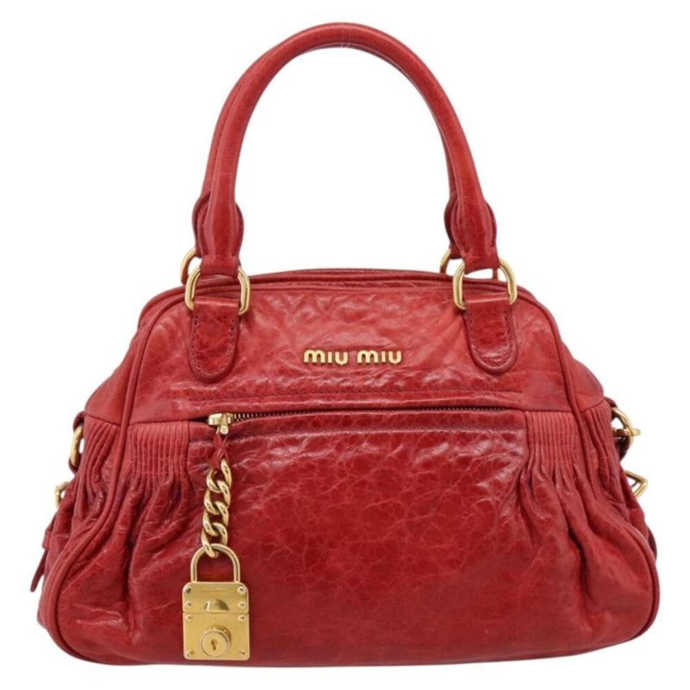 Miu Miu Coffer Convertible Satchel Matelasse Leather Red Leather Handbag